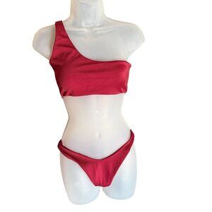TJ Swim Red One-Shoulder Bikini Set Size